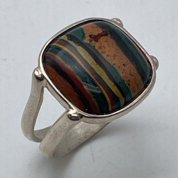 Sterling Silver JAY KING DTR Rainbow Calsilica Cabochon Square Ring Size 9 - Picture 3 of 12